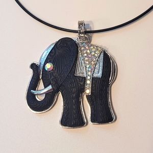Elephant Pendant in black and silver with rhinestones. New 2"x2"